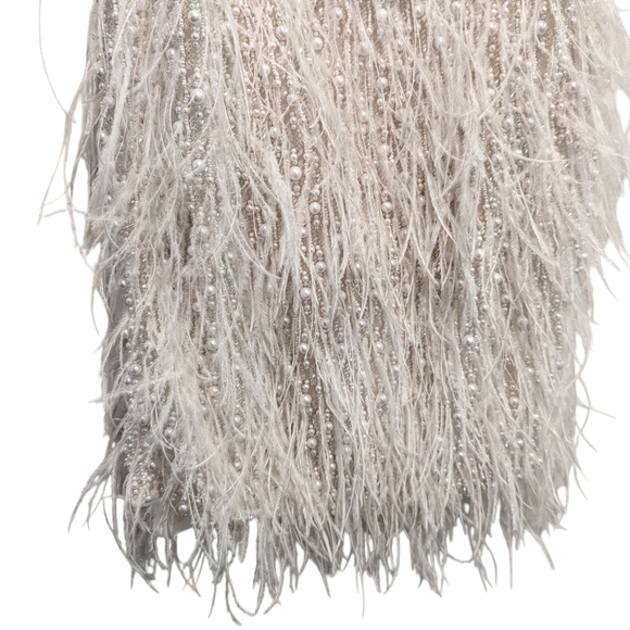 NWT Nadine Merabi Carrie Ivory White Beaded Feather Cocktail Dress Size 2/XS - Picture 4 of 16